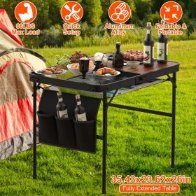 35.43x23.62x26in Foldable Camping Table Collapsible Picnic Aluminum Alloy Grill Stand 66LBS Max Load Height Adjustable BBQ Table With Adjustable