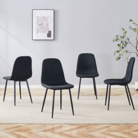 Luxury Simple Chair - Set Of 4 BLACK Linen-Cotton Material High Resilience Dining Chair With Metal Black Leg.Integral Metal Leg Architecture,Suit